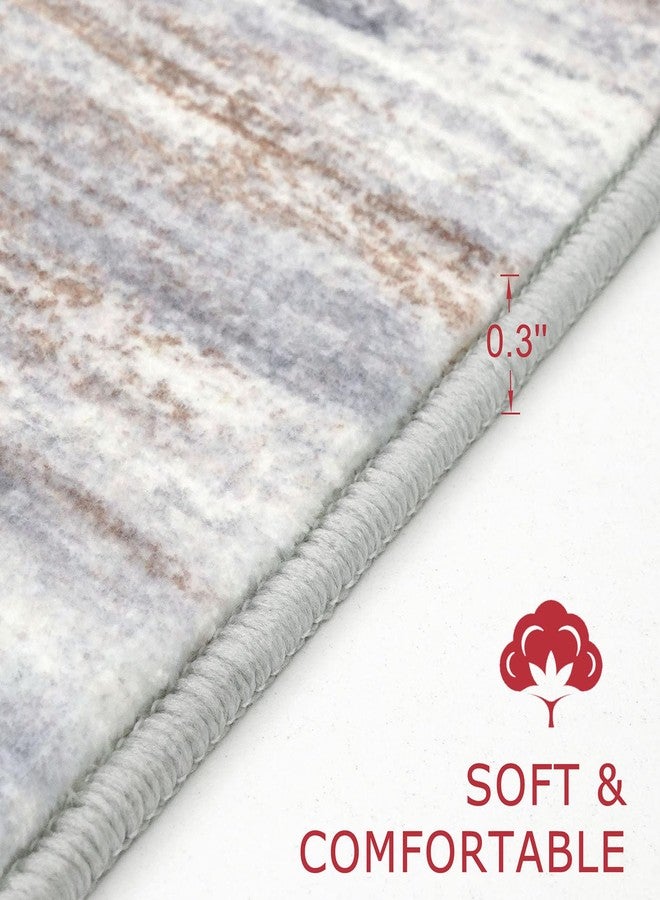 KOZYFLY Modern Abstract Small Area Rugs 2x3, Washable Kitchen Rug Non-Slip Soft Small Bathroom Rug, Grey Brown Striped Entryway Rugs Print Faux Wool Doormat for Bedside Entrance Bedroom Sink - Image 4