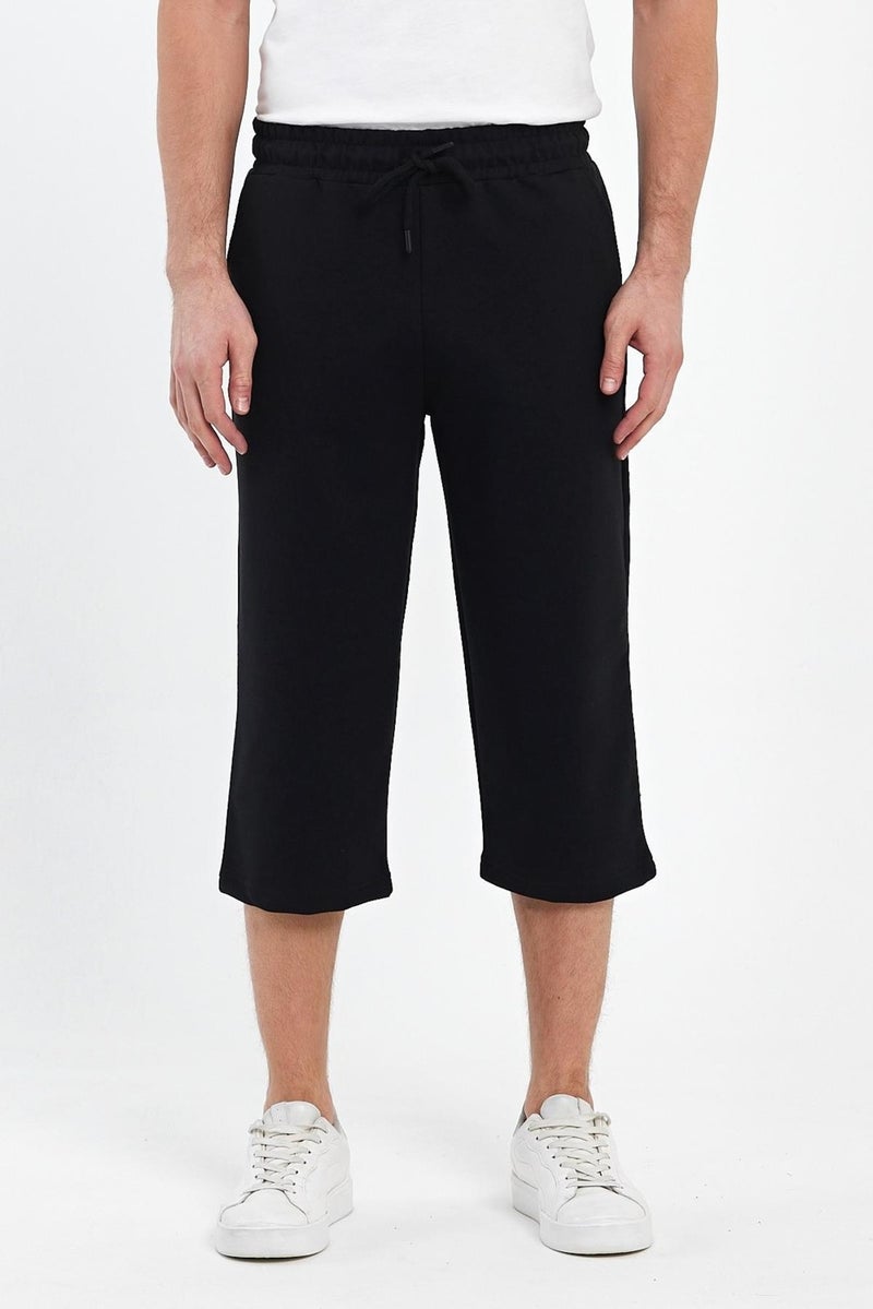 mmetalic Men's Black Bermuda Shorts with Side Pockets, Below Knee Capri Waist Adjustable Elastic Waistband  - Image 2