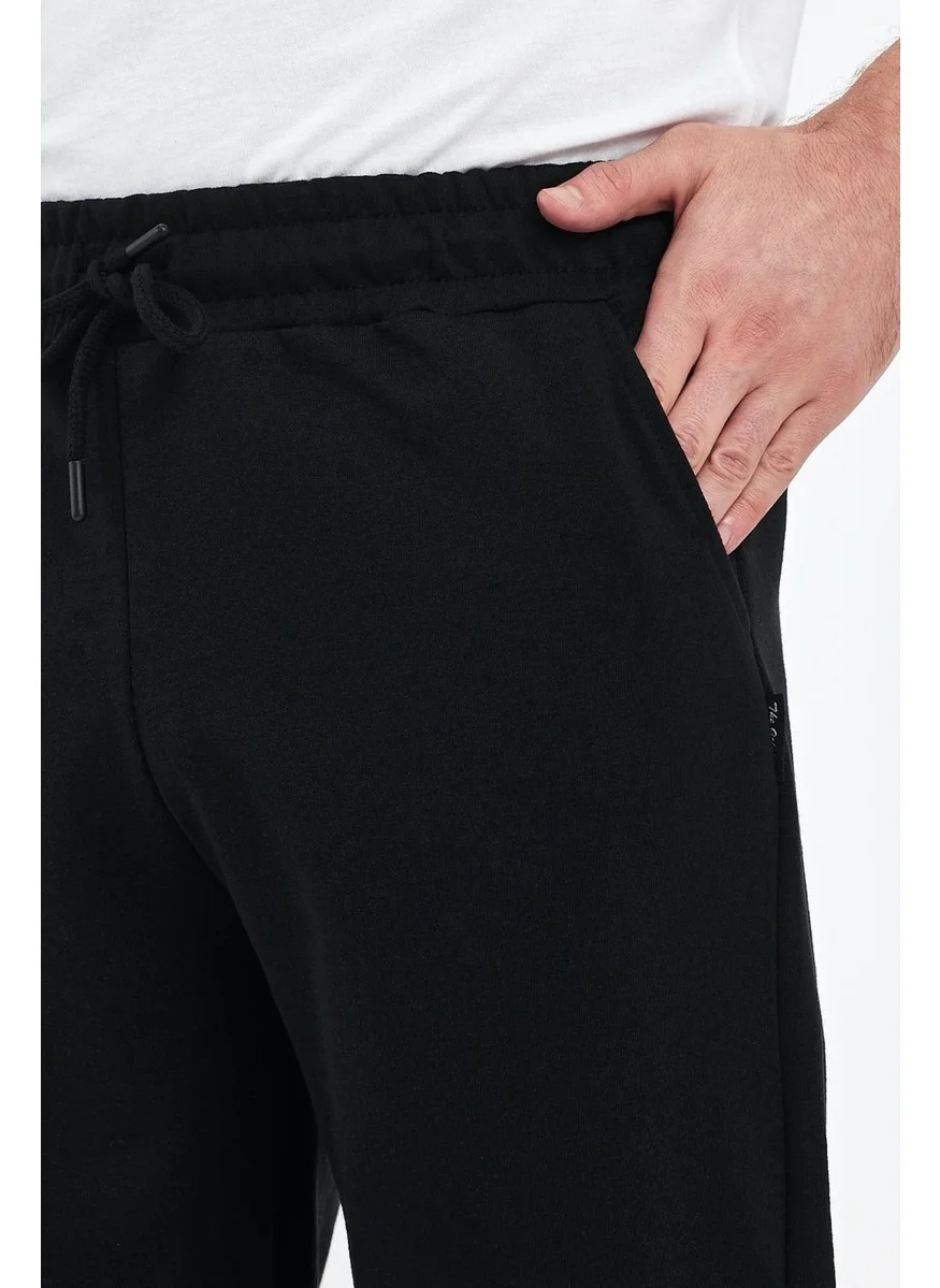 mmetalic Men's Side Pockets Black Bermuda Below Knee Capri Long Shorts with Adjustable Elastic Waist