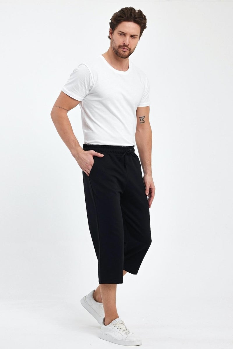 mmetalic Men's Black Bermuda Shorts with Side Pockets, Below Knee Capri Waist Adjustable Elastic Waistband  - Image 4