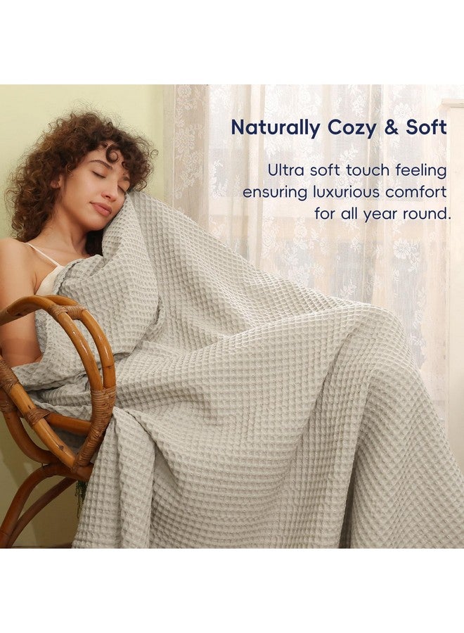 PHF PHF Ultra Soft Waffle Weave Blanket King Size 104"x 90"- Washed Lightweight Breathable Cozy Woven Blanket for Bed - Aesthetic Decor for Couch Bedding Sofa Home Car - Light Khaki/Linen  - Image 3