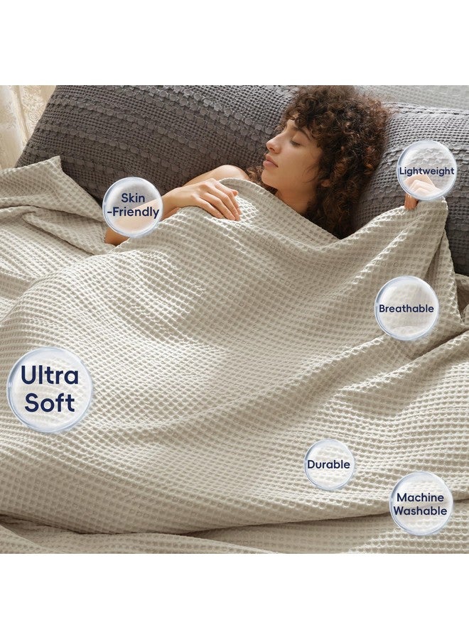 PHF PHF Ultra Soft Waffle Weave Blanket King Size 104"x 90"- Washed Lightweight Breathable Cozy Woven Blanket for Bed - Aesthetic Decor for Couch Bedding Sofa Home Car - Light Khaki/Linen  - Image 1