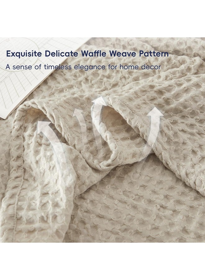 PHF PHF Ultra Soft Waffle Weave Blanket King Size 104"x 90"- Washed Lightweight Breathable Cozy Woven Blanket for Bed - Aesthetic Decor for Couch Bedding Sofa Home Car - Light Khaki/Linen  - Image 2