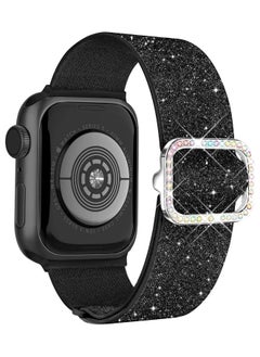Generic Bling Stretchy Nylon Band Compatible with Apple Watch Band 42mm 44mm 45mm 46mm 49mm for Women, Sparkly Elastic Solo Loop Bands for iWatch Series 10/9/8/7/6/5/Ultra/Ultra 2 (Black)  - Image 1