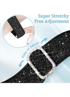 Generic Bling Stretchy Nylon Band Compatible with Apple Watch Band 42mm 44mm 45mm 46mm 49mm for Women, Sparkly Elastic Solo Loop Bands for iWatch Series 10/9/8/7/6/5/Ultra/Ultra 2 (Black)  - Image 2