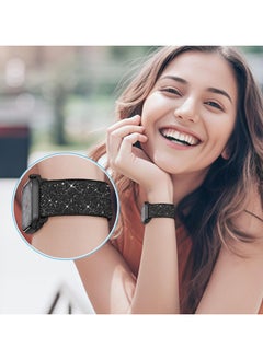 Generic Bling Stretchy Nylon Band Compatible with Apple Watch Band 42mm 44mm 45mm 46mm 49mm for Women, Sparkly Elastic Solo Loop Bands for iWatch Series 10/9/8/7/6/5/Ultra/Ultra 2 (Black)  - Image 4
