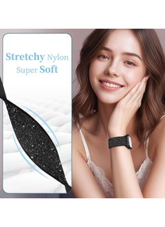 Generic Bling Stretchy Nylon Band Compatible with Apple Watch Band 42mm 44mm 45mm 46mm 49mm for Women, Sparkly Elastic Solo Loop Bands for iWatch Series 10/9/8/7/6/5/Ultra/Ultra 2 (Black)  - Image 5