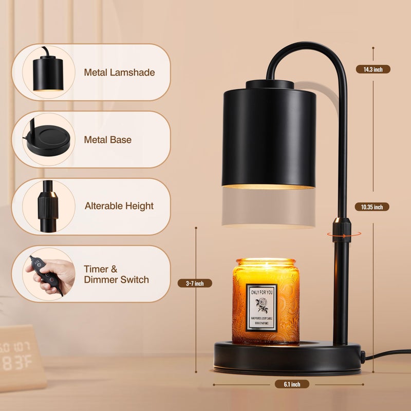 CASTLELIFE Candle Warmer Lamp with Timer & Dimmer, Height Adjustable Electric Wax Melt Warmer for Jar Candles, Gifts for Mom Home Decor, Black - Image 2