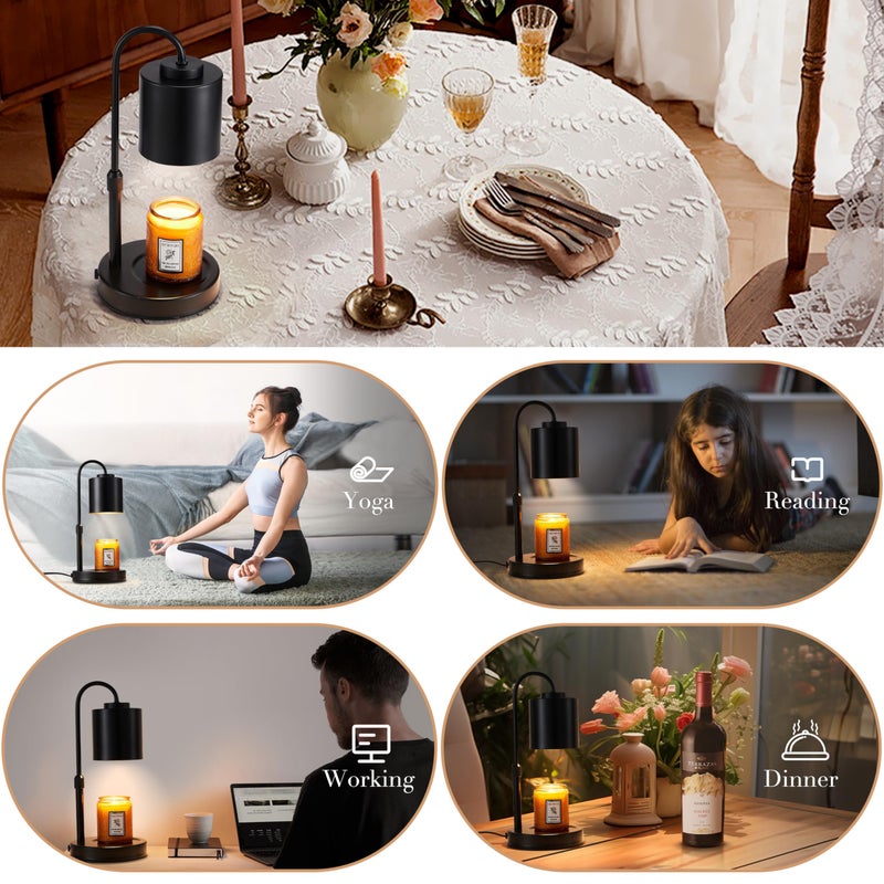 CASTLELIFE Candle Warmer Lamp with Timer & Dimmer, Height Adjustable Electric Wax Melt Warmer for Jar Candles, Gifts for Mom Home Decor, Black - Image 5