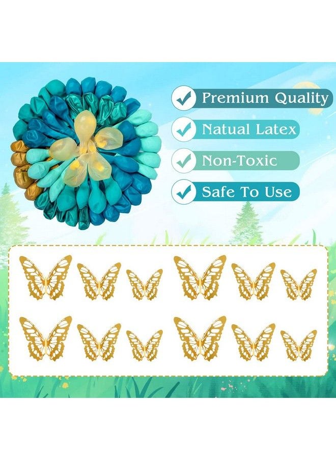 Amandir 168Pcs Dark Teal Balloons Garland Arch Kit For Birthday Wedding Bridal Baby Shower Communion Party Backdrop Decorations Doublestuffed Teal Blue Turquoise Metallic Balloons With Gold Butterfly  - Image 4