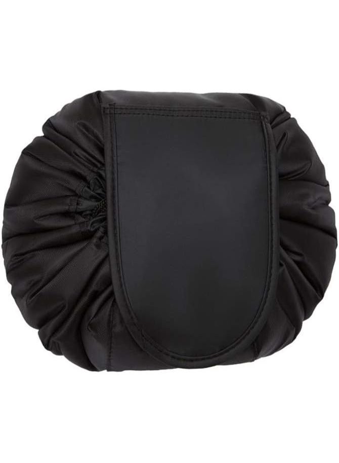 Flat Lay Makeup Bag,Lazy Drawstring Makeup Bags,Drawstring Makeup Bag，Travel Make Up Organiser for Cosmetics,Large Capacity Portable Magic Cosmetic Pouch,Capacity Travel Cosmetic Bag (Black) - Image 1