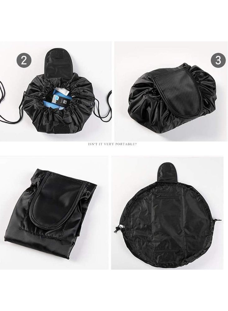 Flat Lay Makeup Bag,Lazy Drawstring Makeup Bags,Drawstring Makeup Bag，Travel Make Up Organiser for Cosmetics,Large Capacity Portable Magic Cosmetic Pouch,Capacity Travel Cosmetic Bag (Black) - Image 5