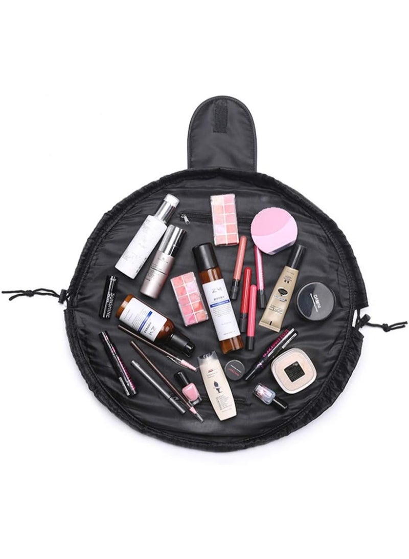 Flat Lay Makeup Bag,Lazy Drawstring Makeup Bags,Drawstring Makeup Bag，Travel Make Up Organiser for Cosmetics,Large Capacity Portable Magic Cosmetic Pouch,Capacity Travel Cosmetic Bag (Black) - Image 3
