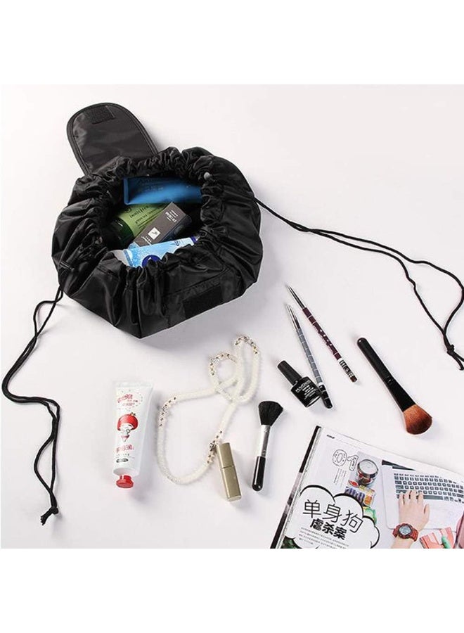 Flat Lay Makeup Bag,Lazy Drawstring Makeup Bags,Drawstring Makeup Bag，Travel Make Up Organiser for Cosmetics,Large Capacity Portable Magic Cosmetic Pouch,Capacity Travel Cosmetic Bag (Black) - Image 4