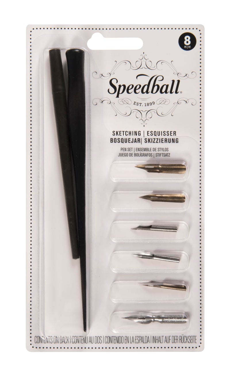 Speedball Sketching Set with Penholders and Pens, Set of 8 (SB2964), Black - Image 1