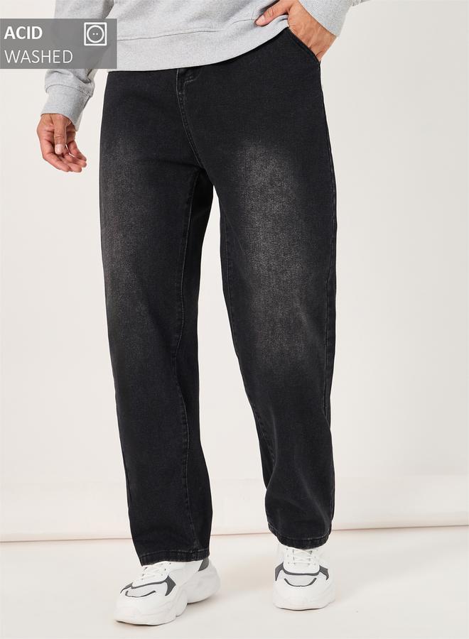 ستايلي جينز بقصة مستقيمة وخصر متوسط وغسيل حمضي - Image 1