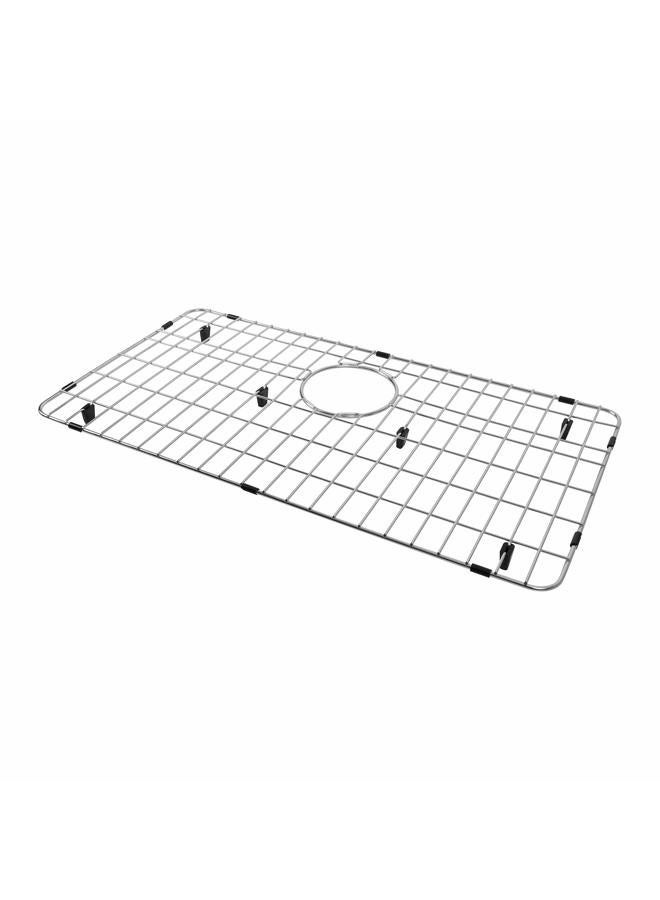 LQS Stainless Steel Kitchen Sink Bottom Grid and Sink Protector, Protective Sink Grid 26 x 14 Inches with Rear Drain for Single Sink Bowl - Image 1