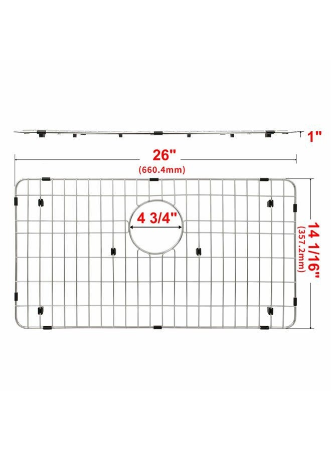 LQS Stainless Steel Kitchen Sink Bottom Grid and Sink Protector, Protective Sink Grid 26 x 14 Inches with Rear Drain for Single Sink Bowl - Image 2