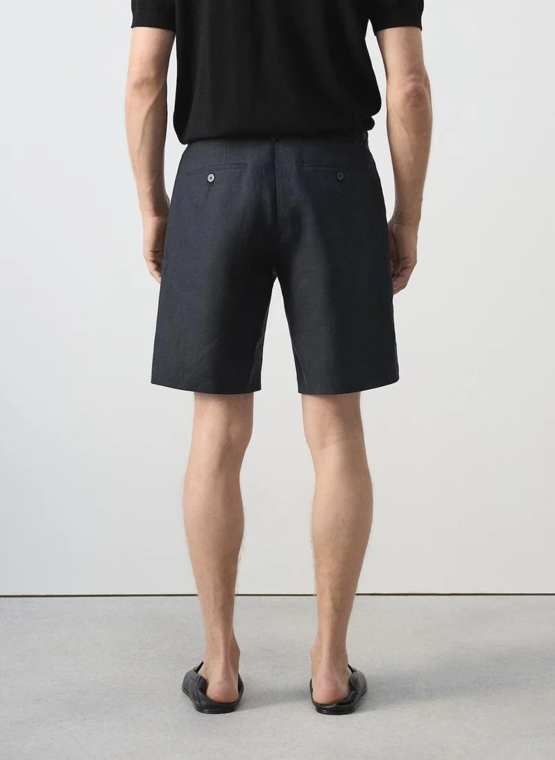 مانجو مان Slim-Fit 100% Linen Bermuda Shorts