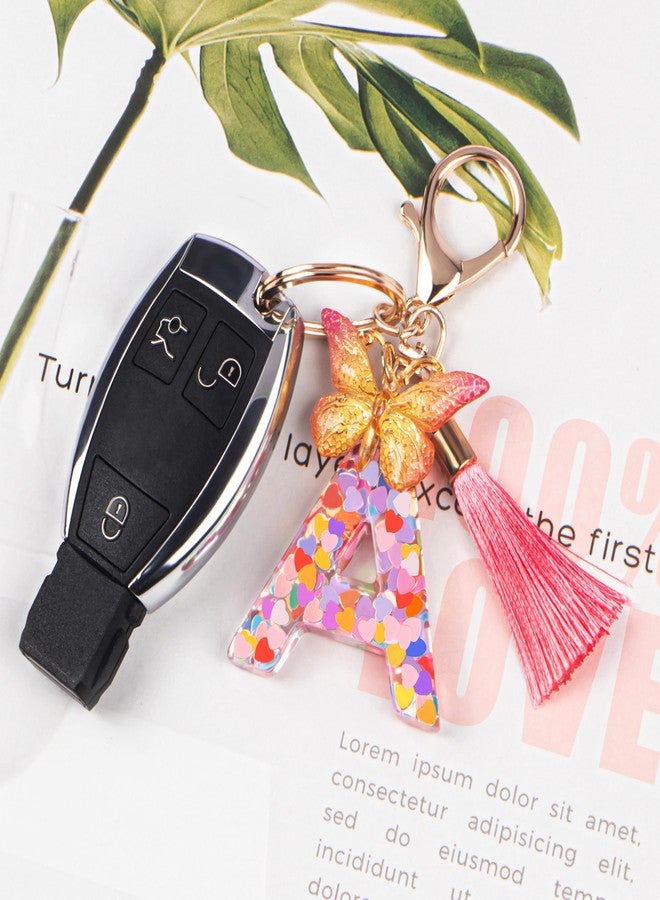 Suweibuke Colourful Cute Initial Letter Keychains for Women Girls with Tassel Butterfly, Charm for Purse Backpacks Handbags Schoolbags (Colorful Pink-A) - Image 3