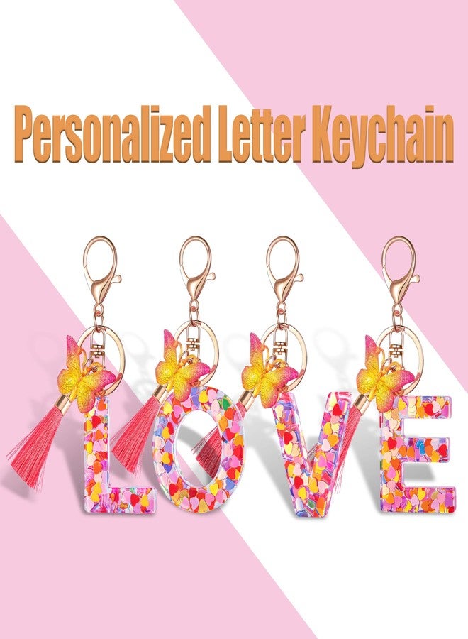 Suweibuke Colourful Cute Initial Letter Keychains for Women Girls with Tassel Butterfly, Charm for Purse Backpacks Handbags Schoolbags (Colorful Pink-A) - Image 4
