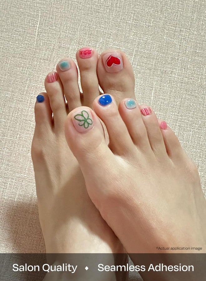 ohora Semi Cured Gel Pedi Strips (P Happy Go Lucky) - Mixed Colors, Works with Any UV/LED Lamps, Salon-Quality, Long Lasting, Easy to Apply & Remove - Includes 2 Prep Pads, Nail File & Wooden Stick - Image 4