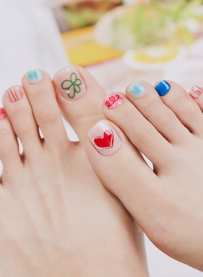 ohora Semi Cured Gel Pedi Strips (P Happy Go Lucky) - Mixed Colors, Works with Any UV/LED Lamps, Salon-Quality, Long Lasting, Easy to Apply & Remove - Includes 2 Prep Pads, Nail File & Wooden Stick - Image 2