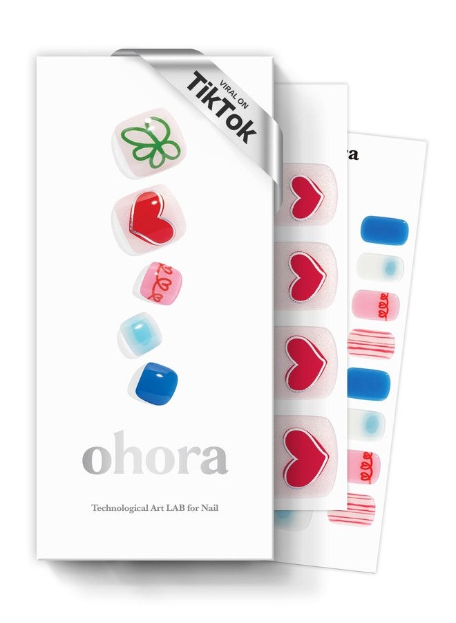 ohora Semi Cured Gel Pedi Strips (P Happy Go Lucky) - Mixed Colors, Works with Any UV/LED Lamps, Salon-Quality, Long Lasting, Easy to Apply & Remove - Includes 2 Prep Pads, Nail File & Wooden Stick - Image 1