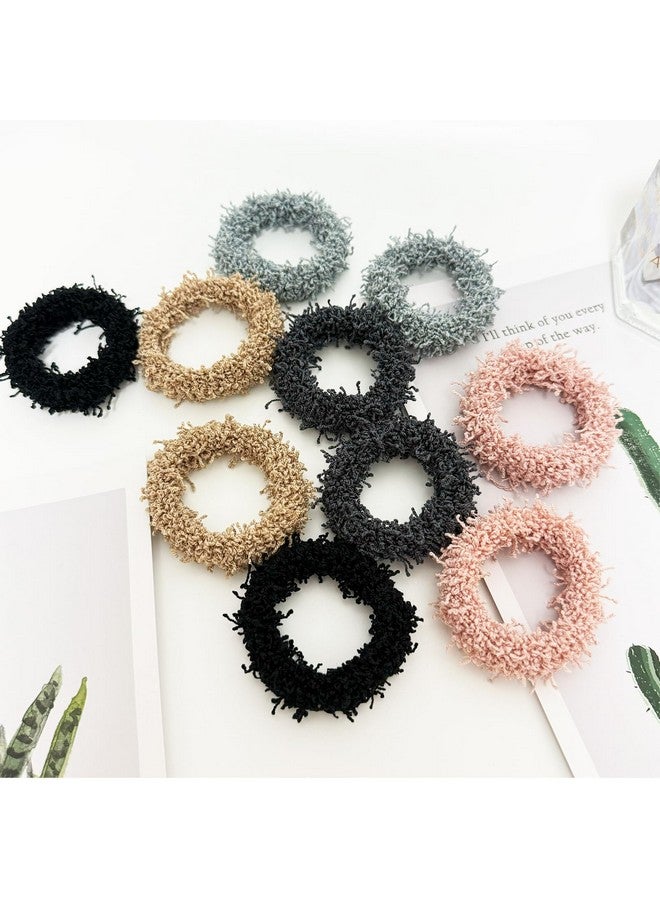 Jseng 10Packs Hair Ties - No Damage Thick Hair Elastics - Seamless Terry Elastics Bands Ponytail Holders - Hair Accessories for Thick Curly Hair - Neutral Khaki - Image 5