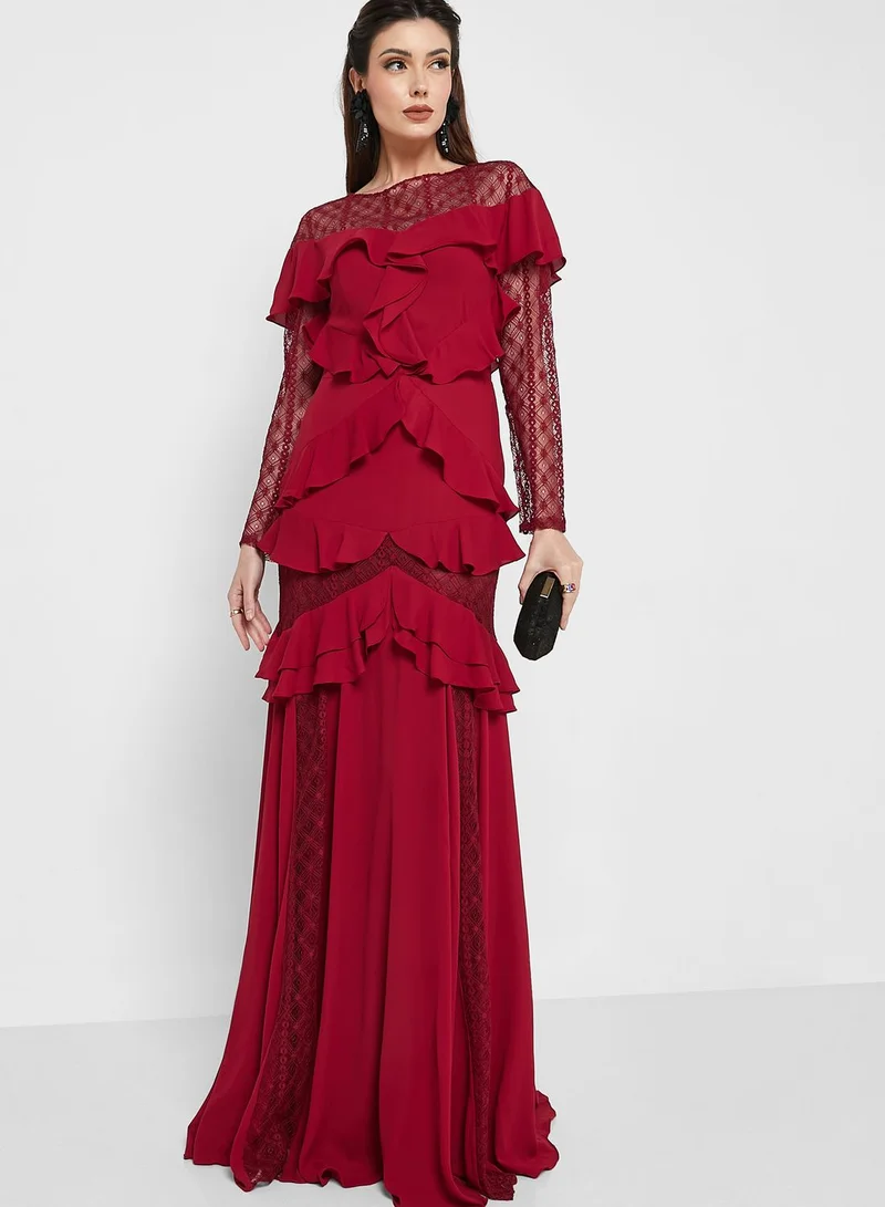 List Ruffle Lace Detail Dress