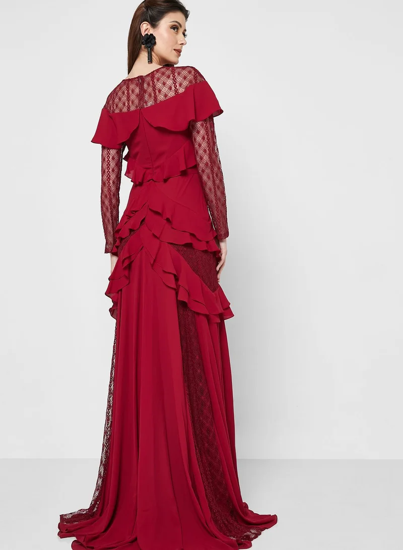 List Ruffle Lace Detail Dress