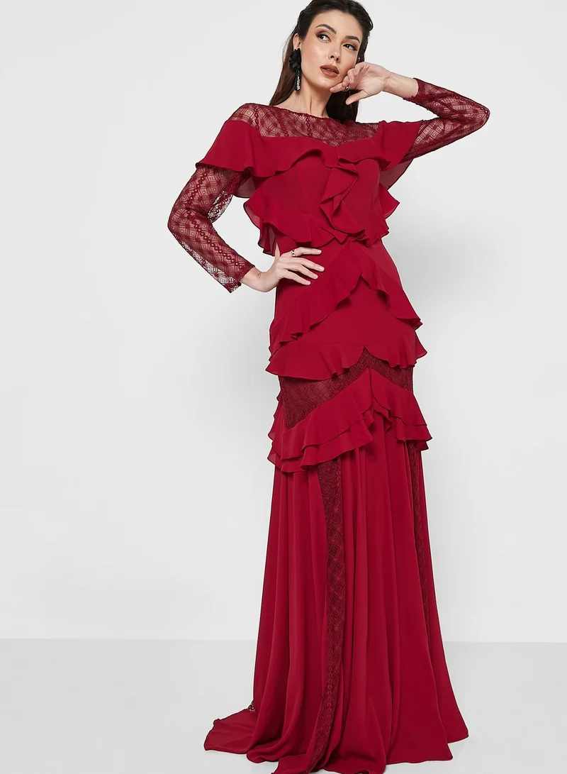 List Ruffle Lace Detail Dress