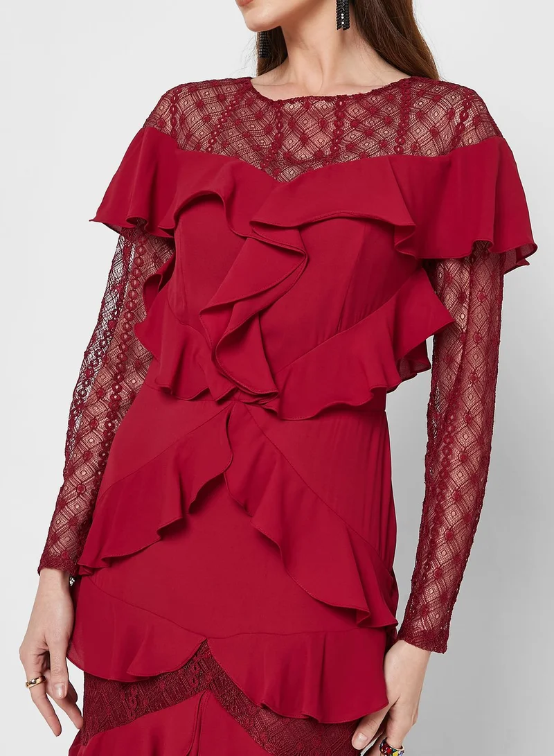 List Ruffle Lace Detail Dress