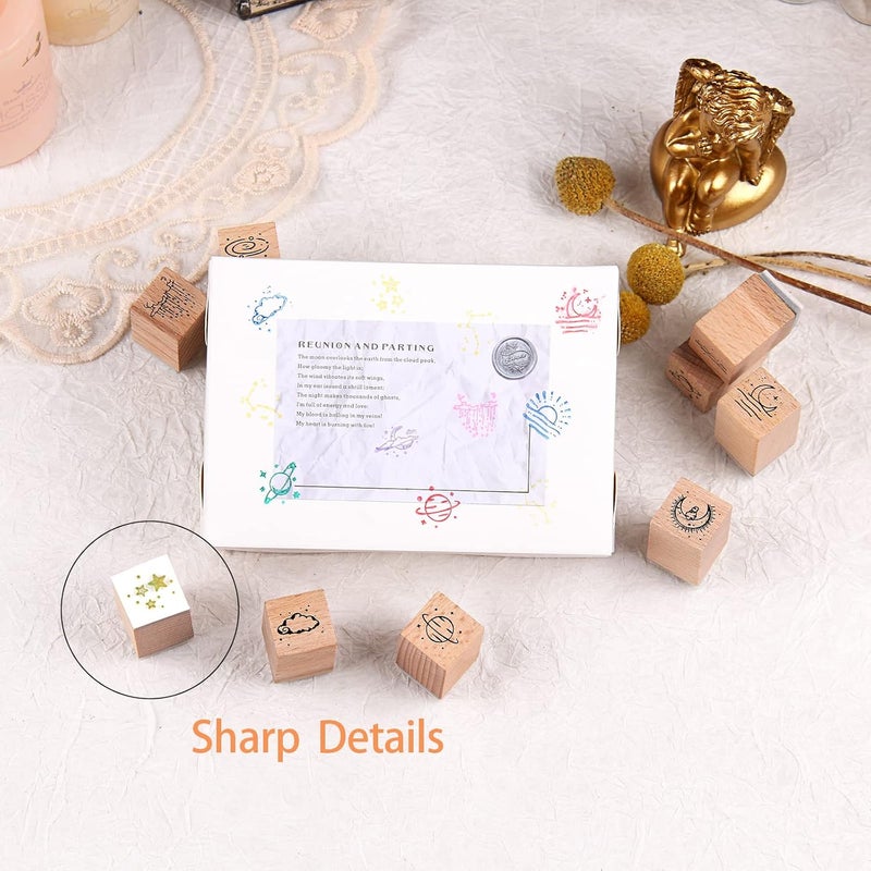 RISYPISY 16PCS Moon Wood Rubber Stamps, Vintage Decorative Wooden Stamp for Crafts, Scrapbooks, Journals - Image 4
