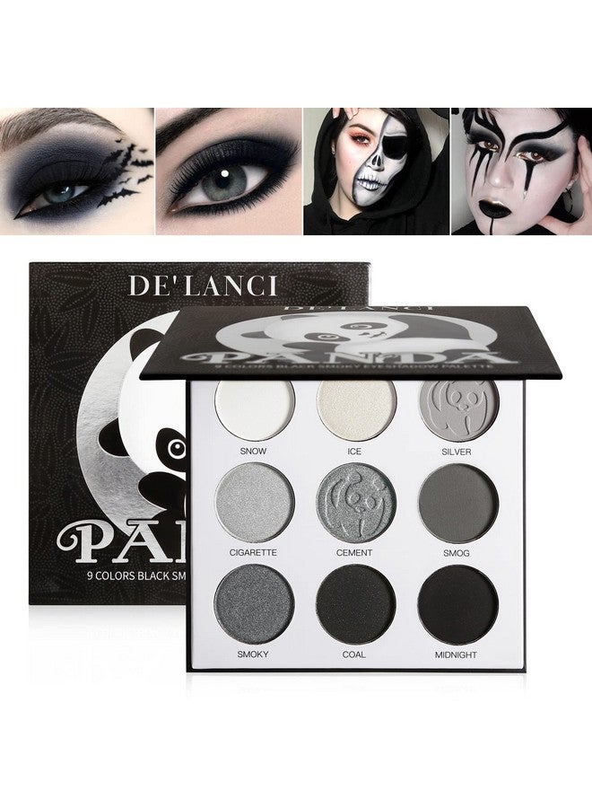 ecofavor Black Smoky Eye Shadow Palette De’Lanci Panda 9 Colors True Black Dark Grey Smokey Eyeshadow Palette Goth Makeup Pallet 9 Soft Matte Shimmer High Pigmented Basic Black White Gray Shade For Halloween - Image 1