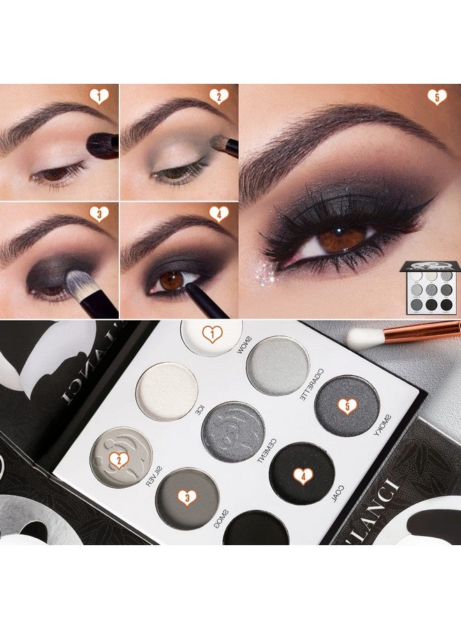 ecofavor Black Smoky Eye Shadow Palette De’Lanci Panda 9 Colors True Black Dark Grey Smokey Eyeshadow Palette Goth Makeup Pallet 9 Soft Matte Shimmer High Pigmented Basic Black White Gray Shade For Halloween - Image 4