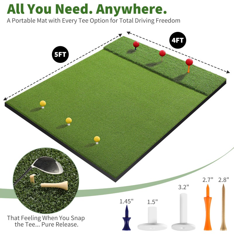 Fanshaw Premium Dual-Turf Golf Mat: 5x4ft 1.57 Inch Thickened for Backyard, Driving Range, Indoor & Outdoor Practice Hitting, Swing & Chipping, Ideal Gifts for Men Dad - Image 5