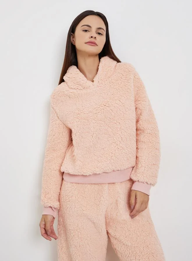 Styli Peach Fleece Hoodie and Long Pyjama Set