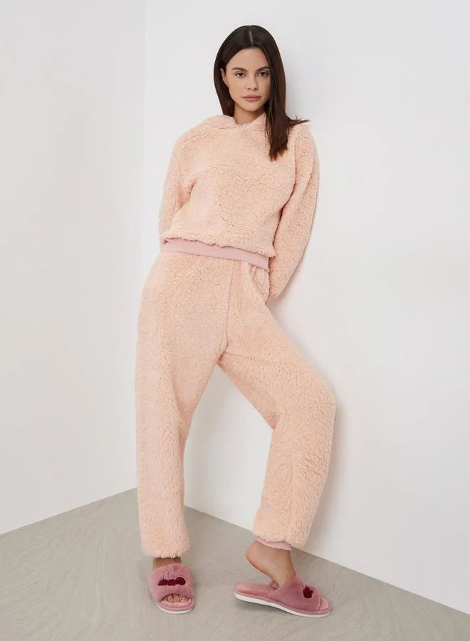 Styli Peach Fleece Hoodie and Long Pyjama Set