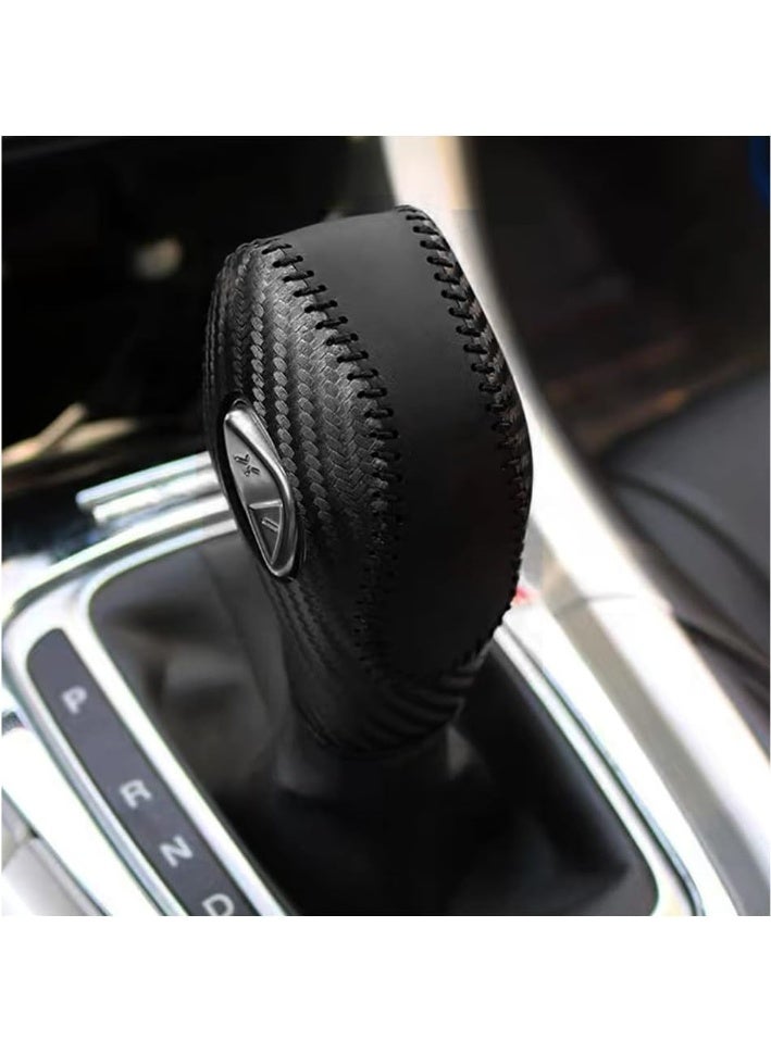 Gear Shift Knob Cover for Fusion/Escape/Focus/Fiesta Auto Leather Shifter Knob Trim for EcoSport/Transit/C-Max Accessories (Carbon Fiber with Black Stitches) - Image 1