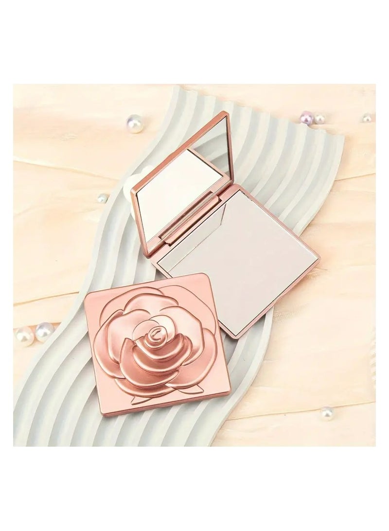LANGMANNI مرآة مكياج مدمجة بتصميم وردة ثلاثية الأبعاد 1 قطعة، مرآة جيب مربعة أنيقة، زجاج مكبر عالي الدقة، مثالية للنساء، هدية رائعة ليوم الأم، يوم الحب - Image 3