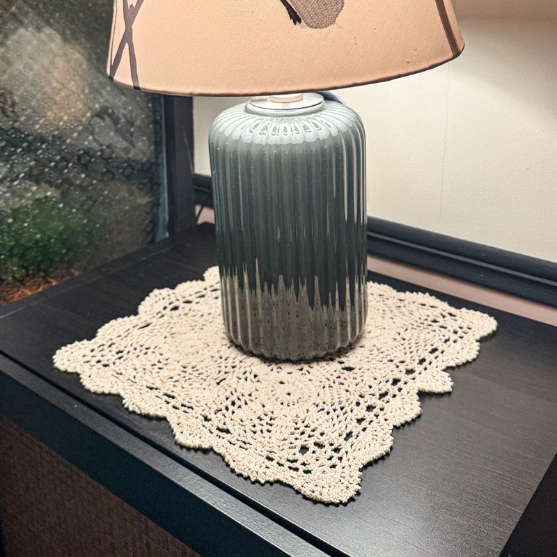 Eiyye Tablecloth Crochet Placemats Table Doilies Square Handmade Cotton Lace Thread Cloth 1Piece 14x14 Inch Beige
