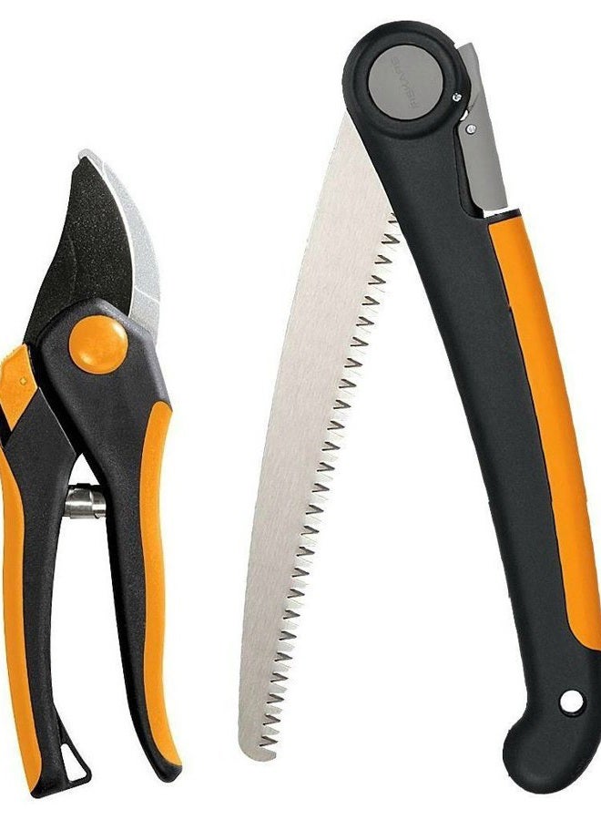 Folding Saw and Pruner Set, Garden Clippers, Gardening Scissors with Sharp, Rust Resistant Steel Blade with Folding Pruner Saw with Power Tooth Saw Blade