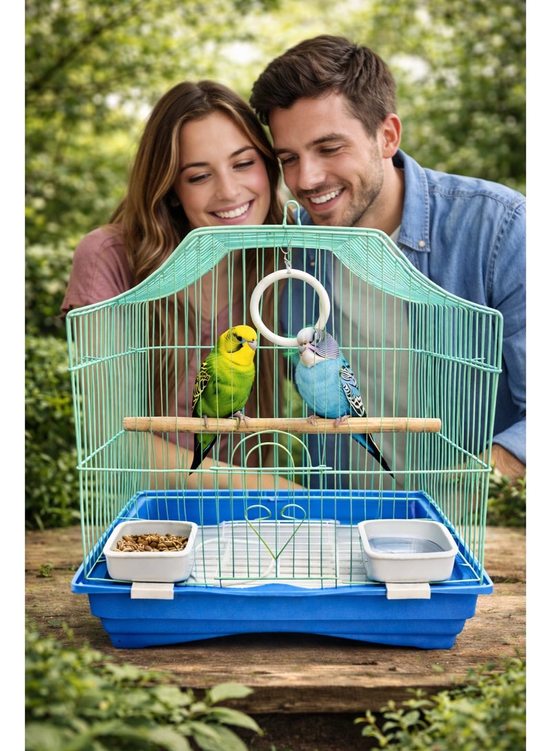 Petto Metal Bird Cage for Small Birds with Perch & Feeding Cups – Hanging Design (30 × 23 × 39 cm) - Image 4