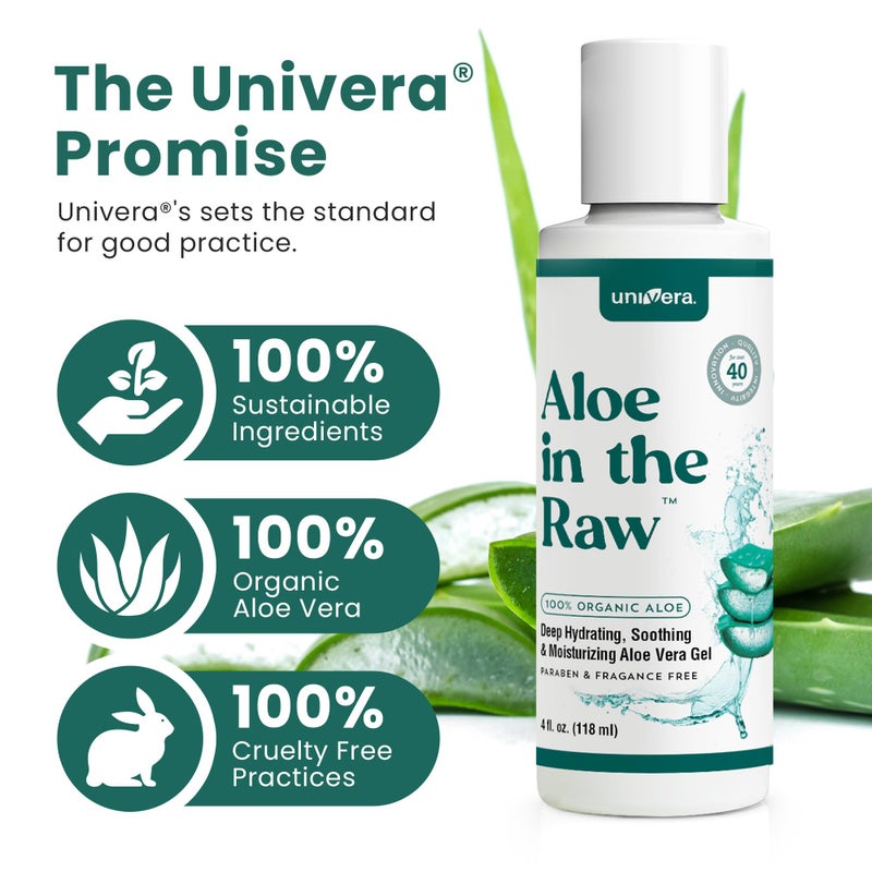 Univera ألوفيرا يونيفيرا في حالتها الطبيعية، جل ألوفيرا عضوي نقي 100%، مناسب لجميع أنواع البشرة، يخفف حروق الشمس، يعالج الجروح والخدوش والحروق الطفيفة، بدون بقايا لزجة، 4.0 أونصة. - Image 5