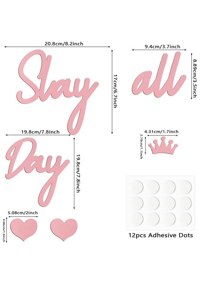 Longan Craft Slay All Day Sign for Girls Room Decor, Preppy Room Decor Aesthetic Funny Stuff for Girls Pink Wall Art Wooden Sign for Teen Girl Bedroom Dorm Home Apartment - Image 2