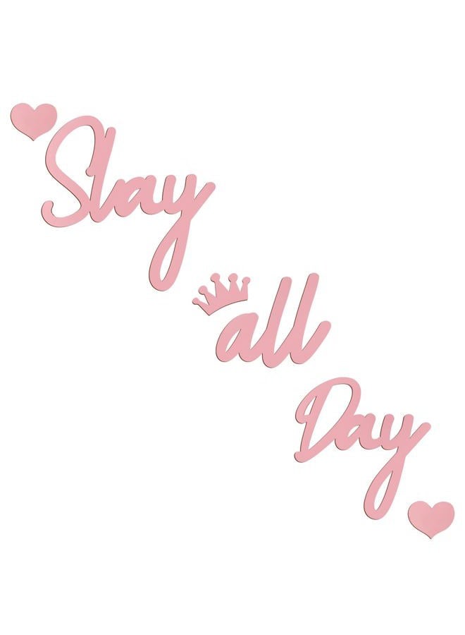 Longan Craft Slay All Day Sign for Girls Room Decor, Preppy Room Decor Aesthetic Funny Stuff for Girls Pink Wall Art Wooden Sign for Teen Girl Bedroom Dorm Home Apartment - Image 1
