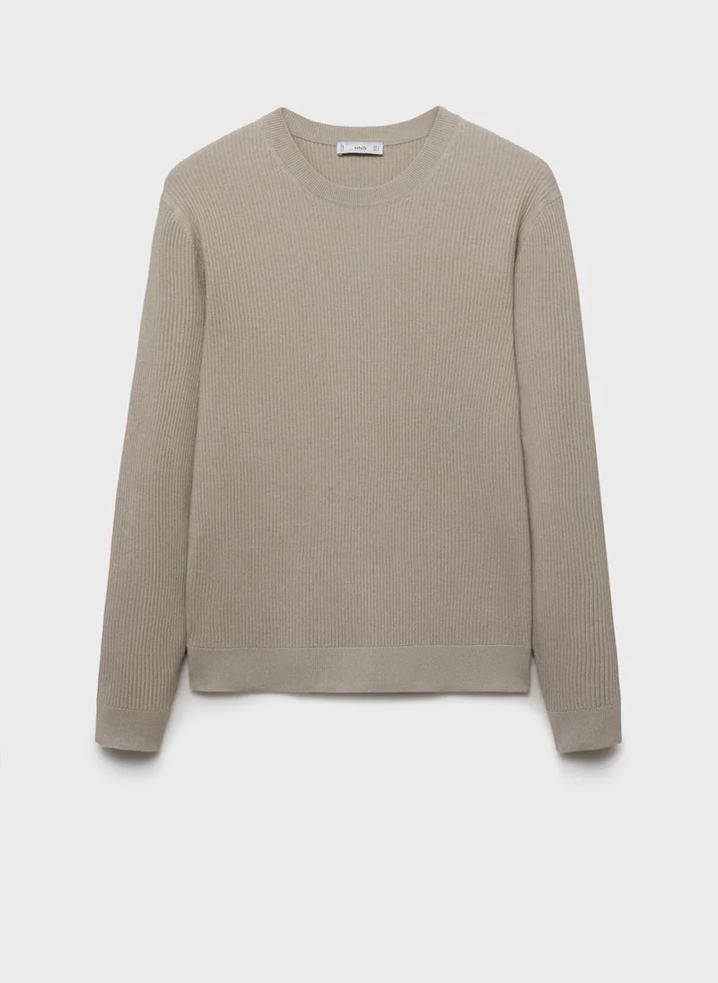 Mango Man Fine Rib-Knit Cotton Sweater
