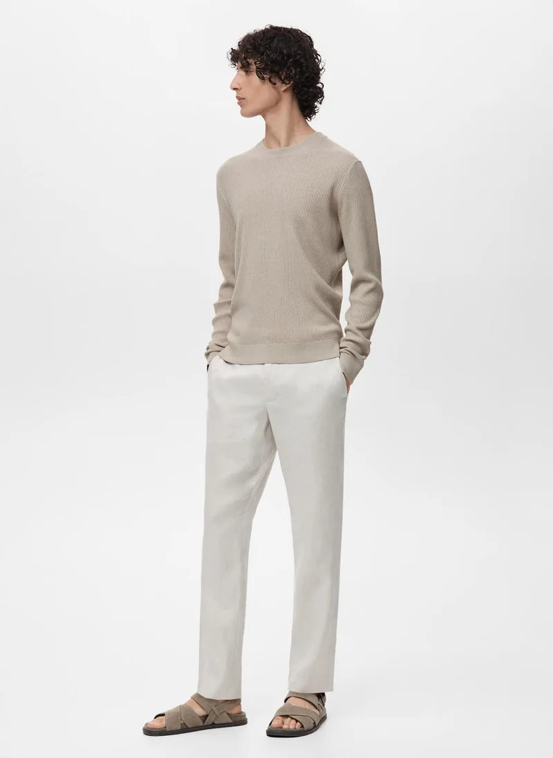 Mango Man Fine Rib-Knit Cotton Sweater
