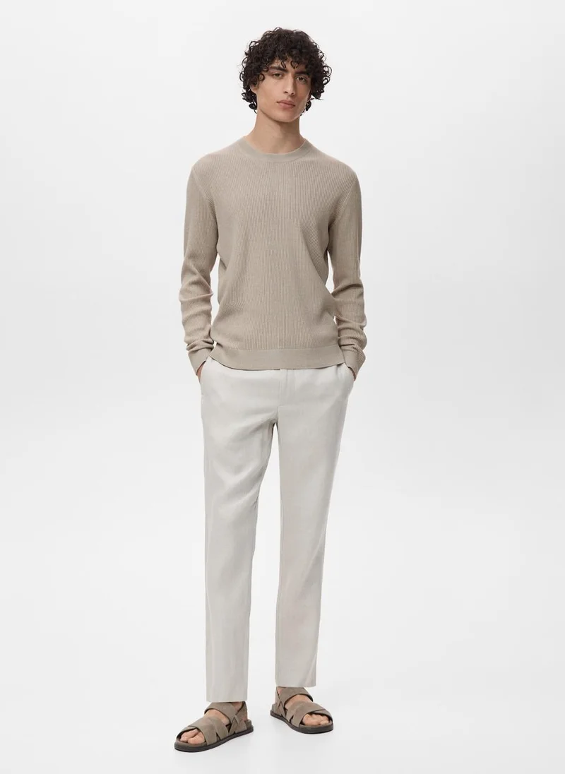 Mango Man Fine Rib-Knit Cotton Sweater